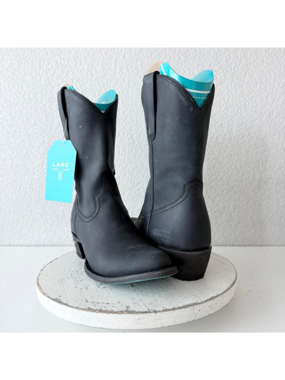 Lane PLAIN JANE Midi Cowboy Boots Womens 10 Western Black Cowgirl Short Ankle - Picture 13 of 13